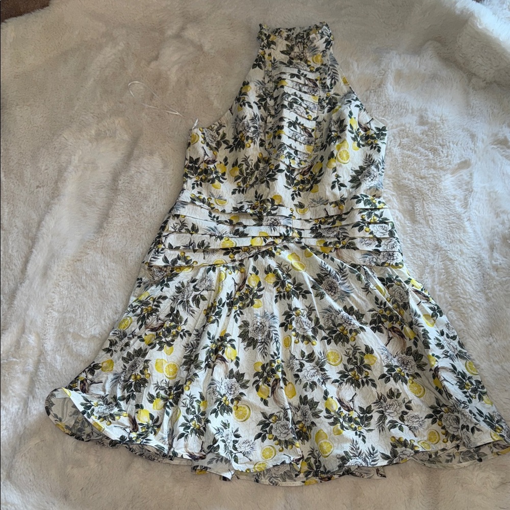 Floral Halter Dress with Yellow and Black Pattern